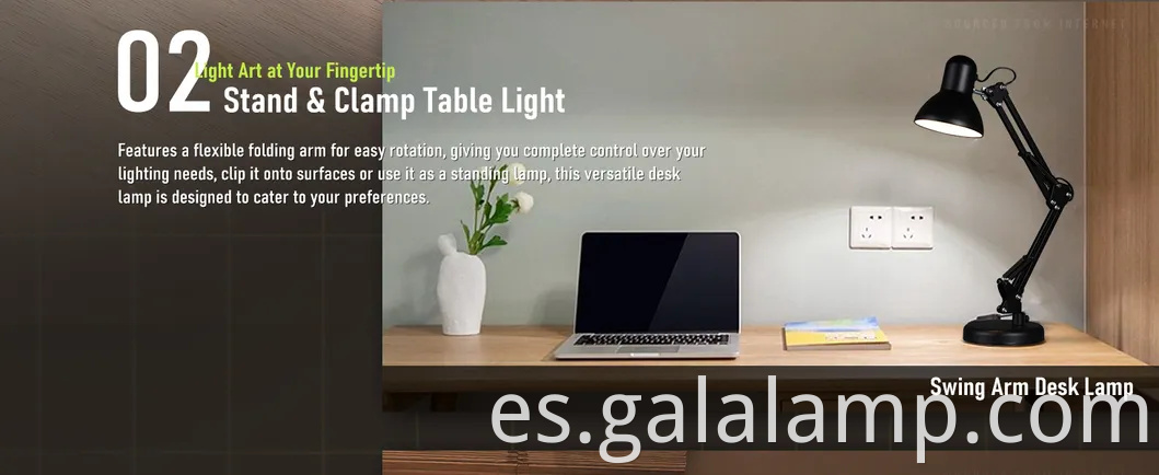 Lámpara de escritorio de metal de cuello de ganso ajustable para uso versátil